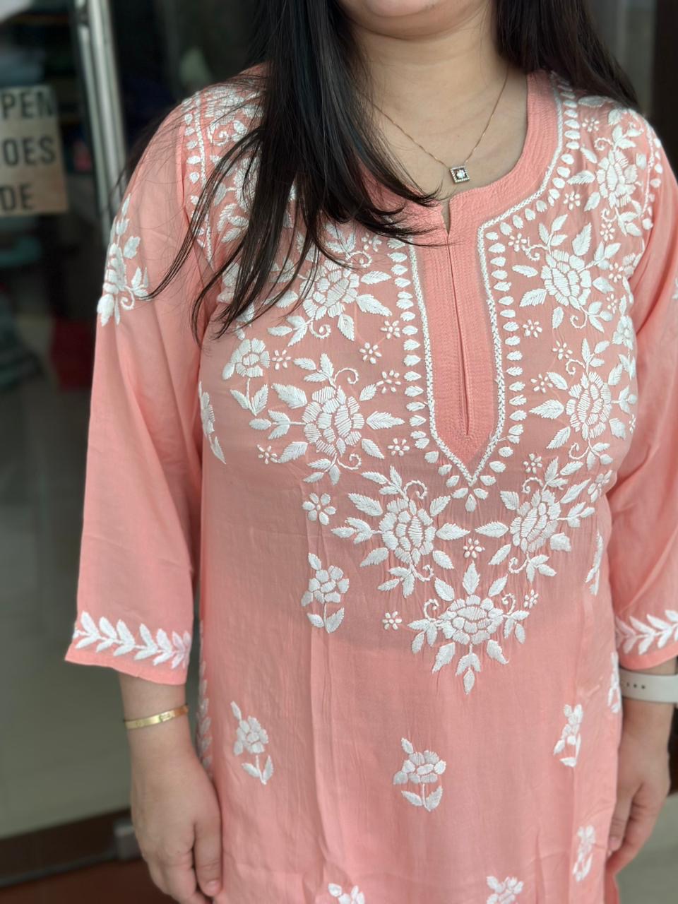 Chikankari Modal Kurti Peach