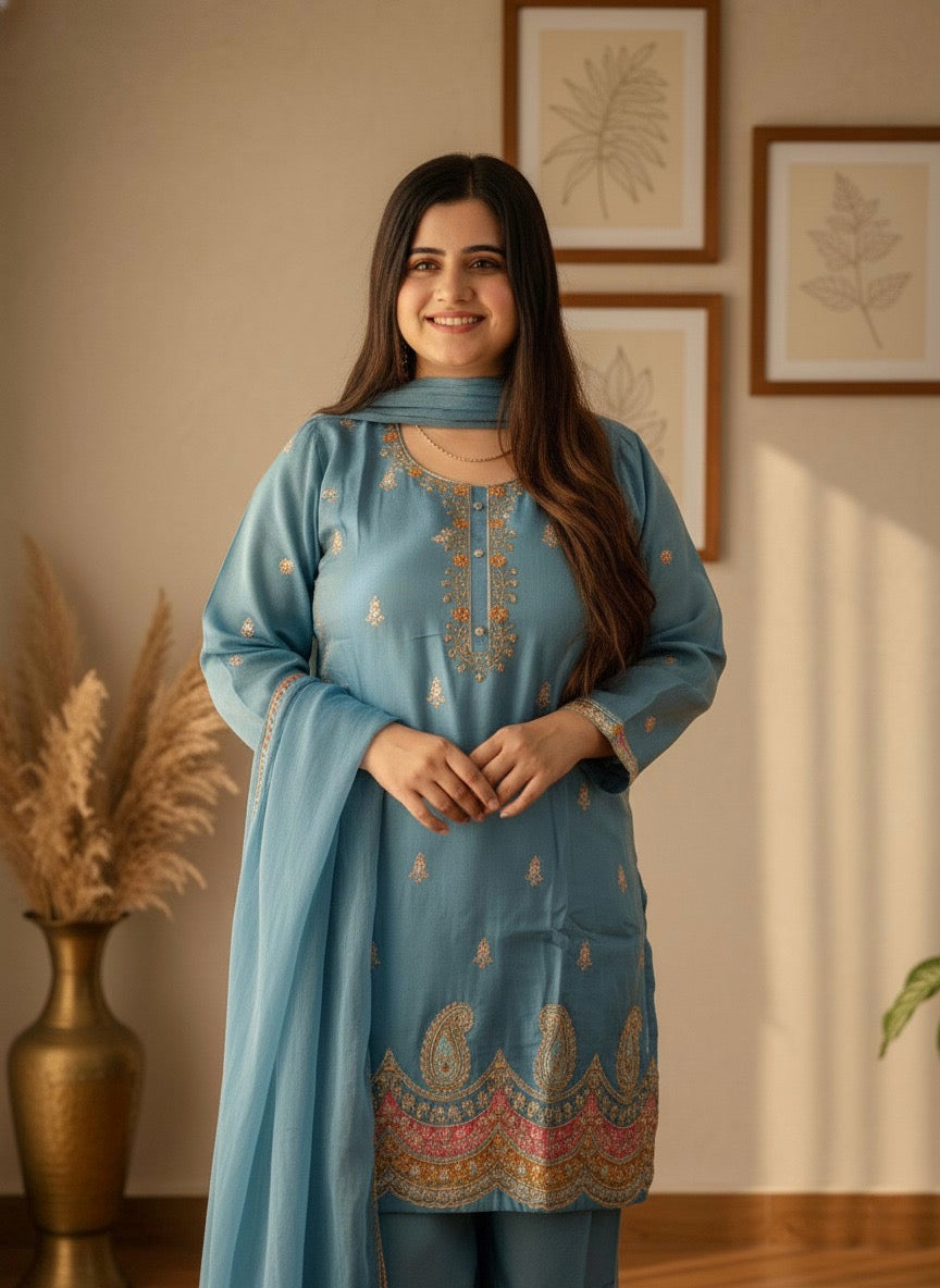 Viscose Shimmer Silk suit For Women with Palazo and dupatta