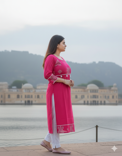 Breathable & Stylish Cotton Kurti Pink