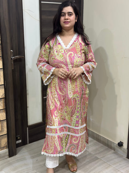 Madhubani pure cotton kurti for women pink