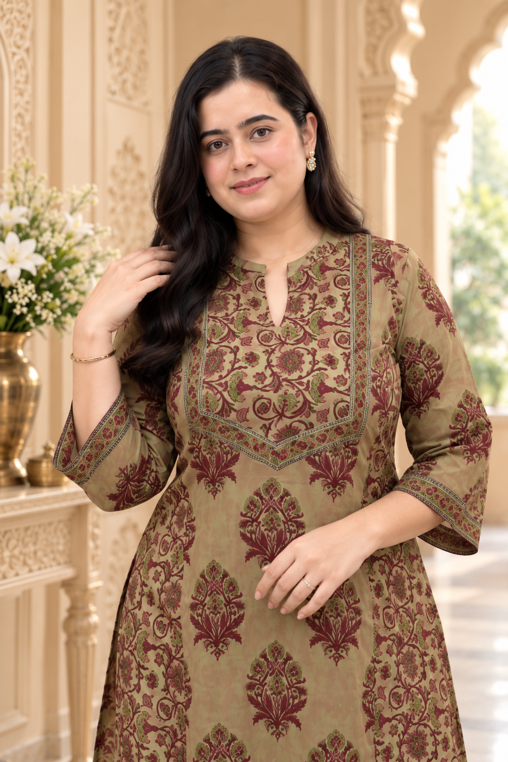 Nazakat Cotton kurta set for women maroon