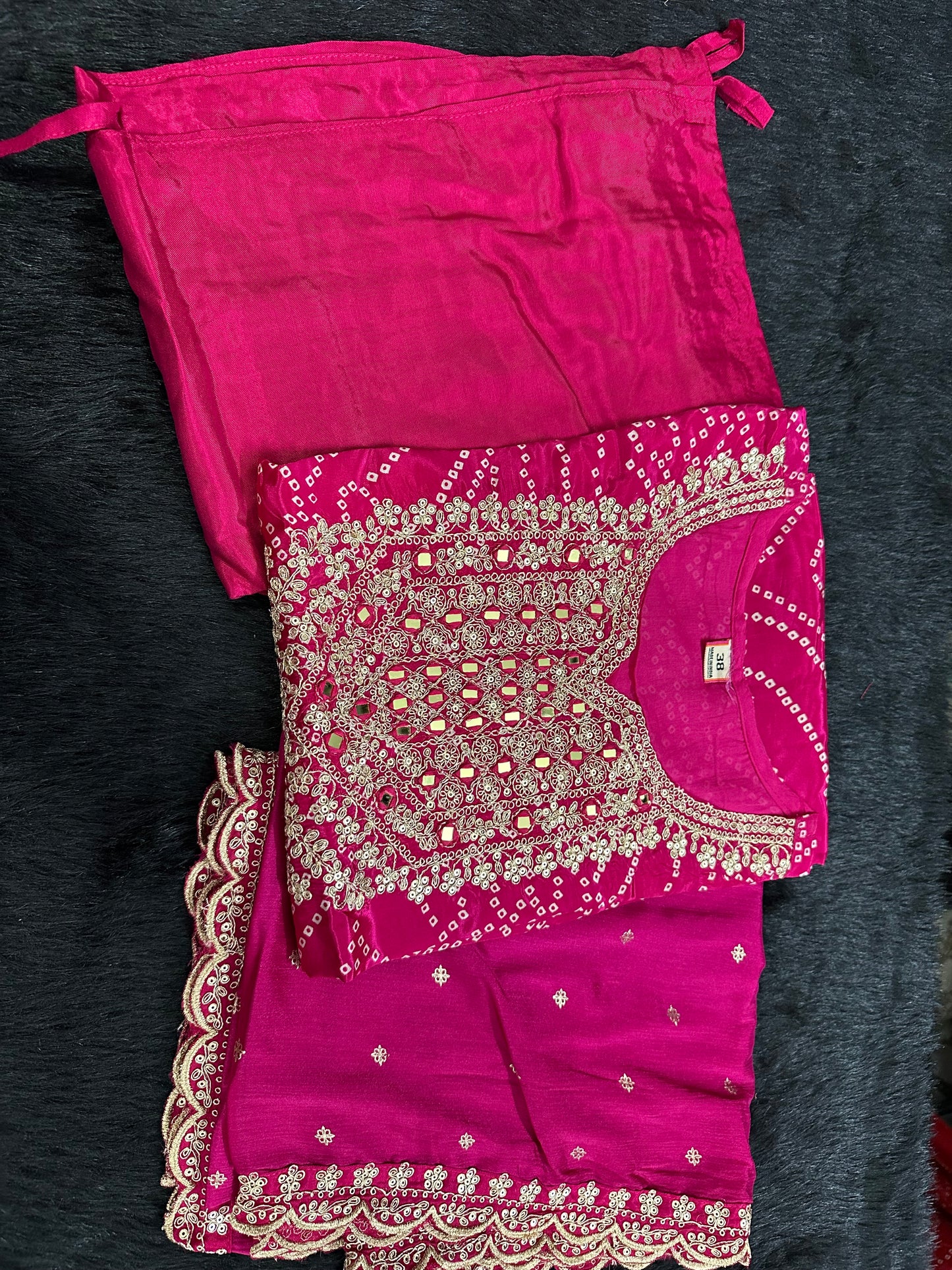 Maharani Handcrafted Bandhej  Embroidery Suit Set Pink