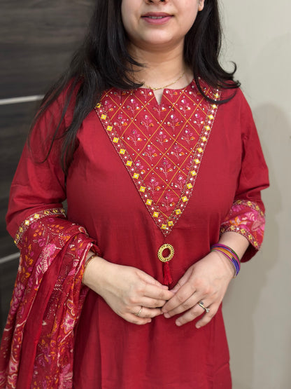 Gulzar cotton kurta set with kalamkari dupatta