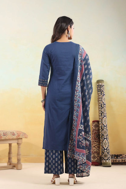 Ajrakh Printed Cotton Suit For Women - Vijay Laxmi