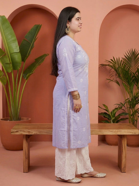 Chikankari Modal Kurti Lilac