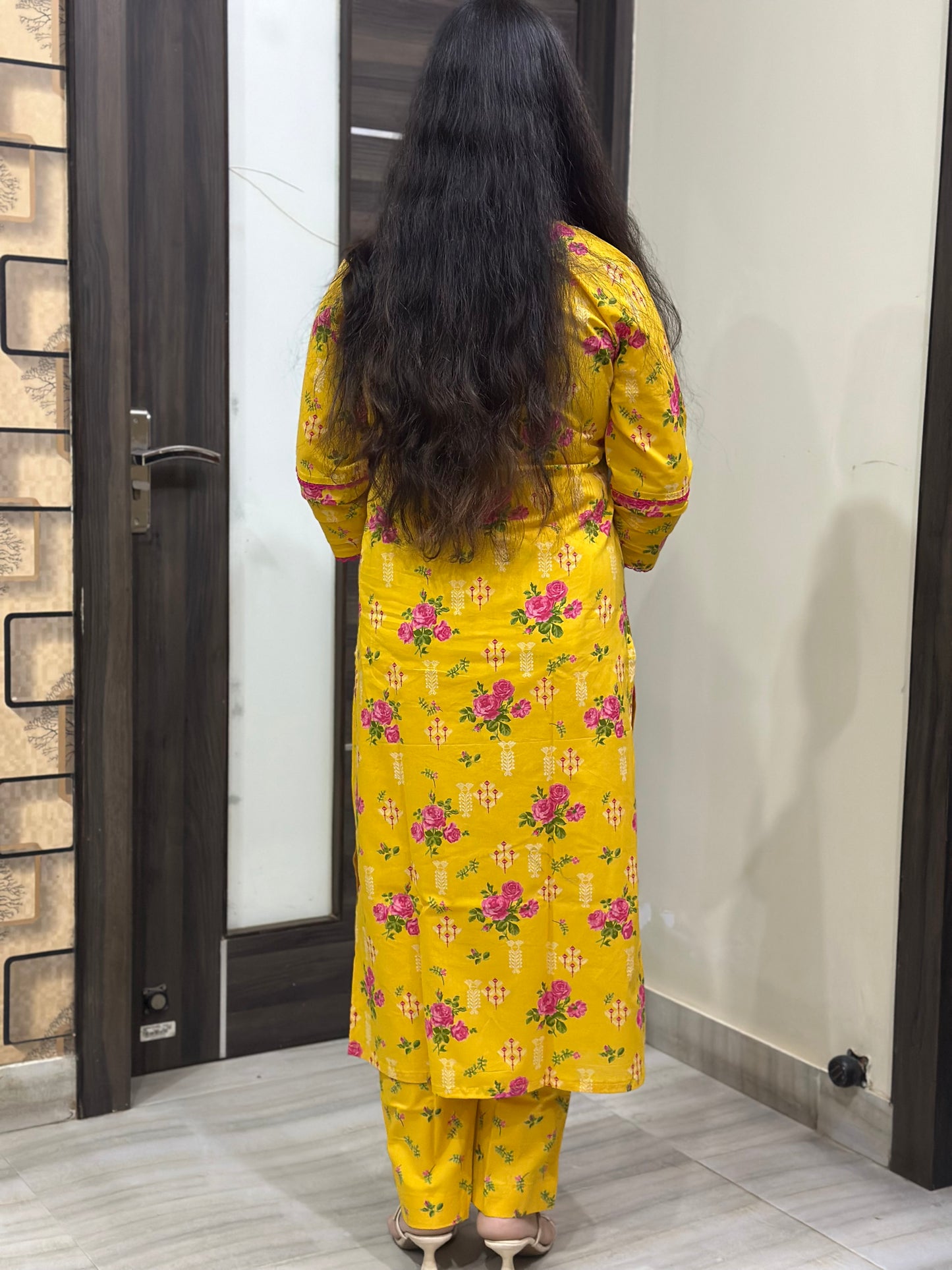 Noor Floral cotton Kurta & Pant Yellow