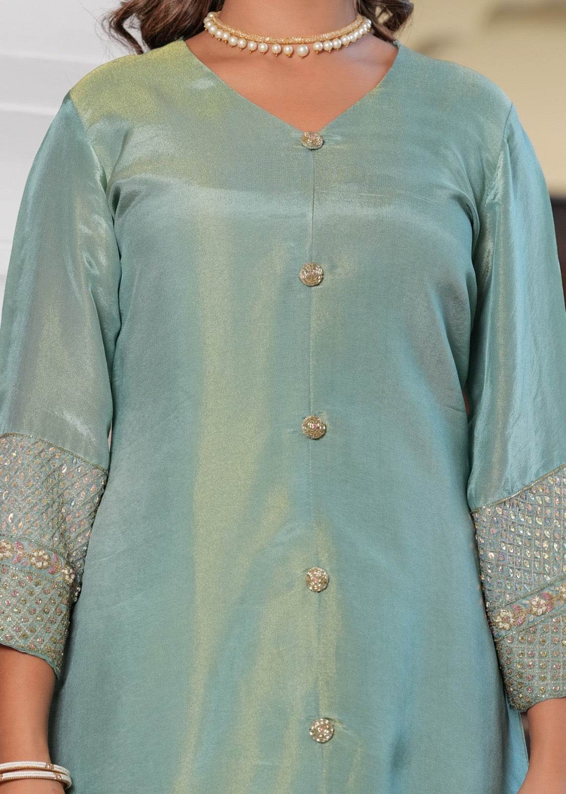 Shimmer Silk suit For Women Aqua - Vijay Laxmi