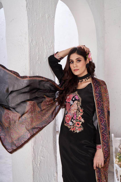 Soft Crepe Silk Suit For Women Black - Vijay Laxmi