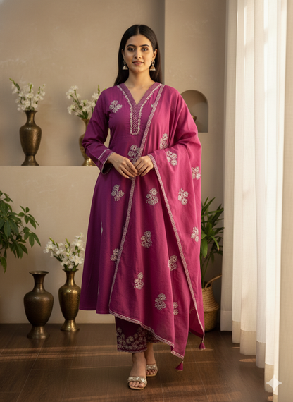 Premium Cotton kurta set for women with doriya  dupatta