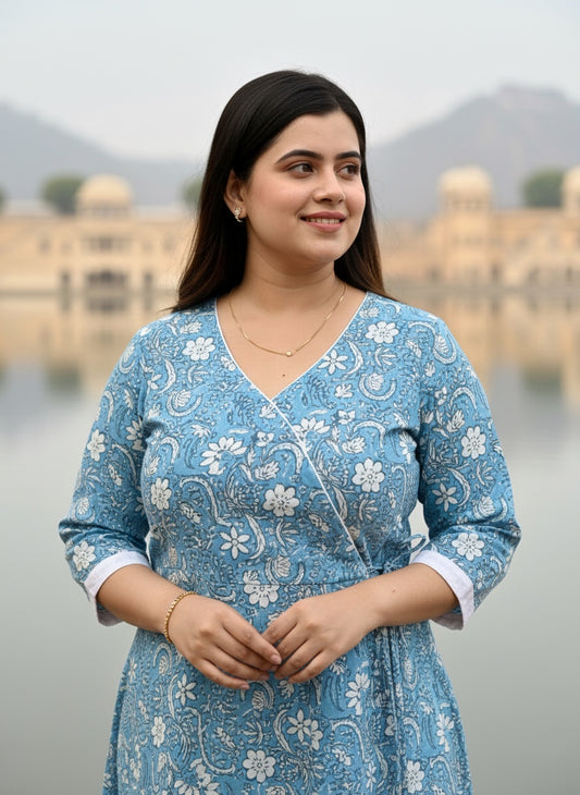 Airy cotton anarkali kurti for women blue