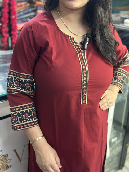 Rangrez pure cotton kurti for women maroon