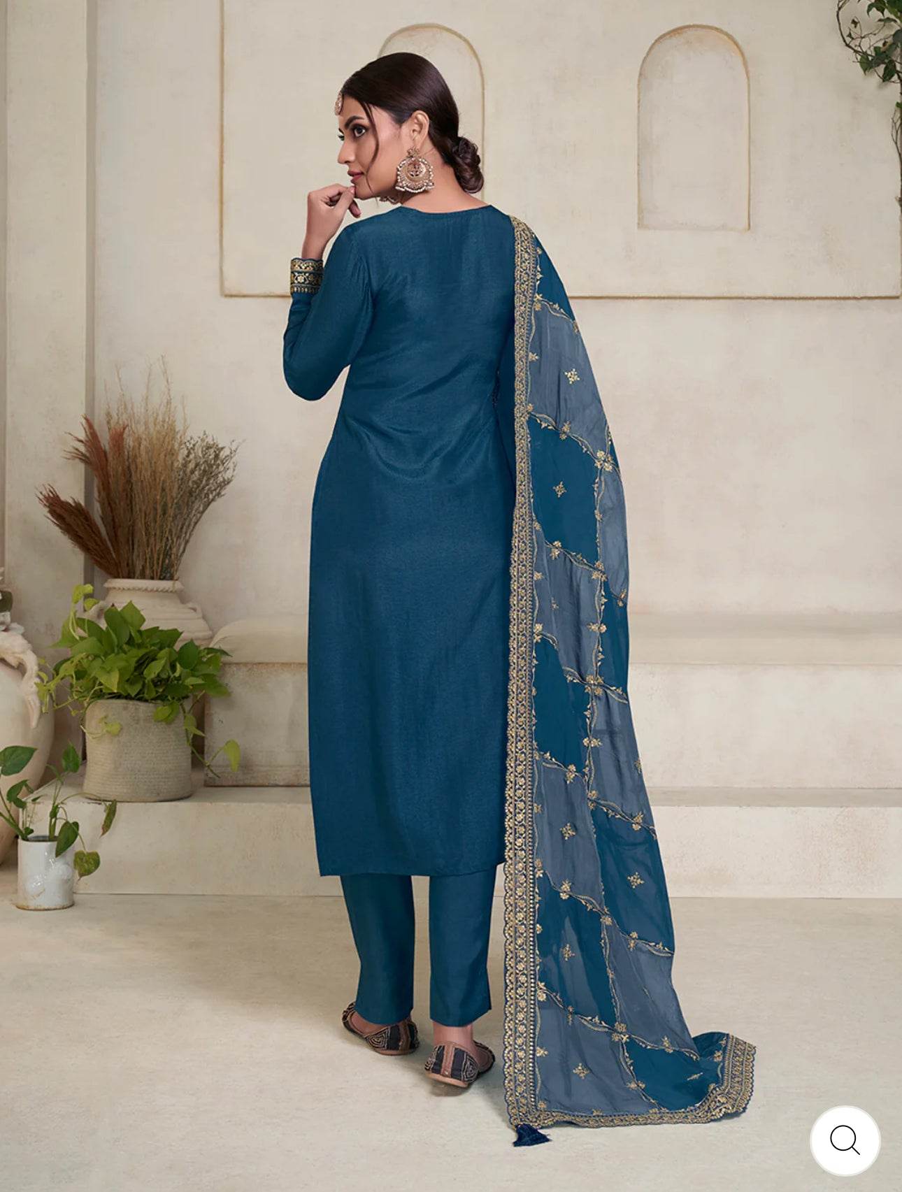 Dark Blue Dola Jacquard Banarasi Suit Set - Vijay Laxmi