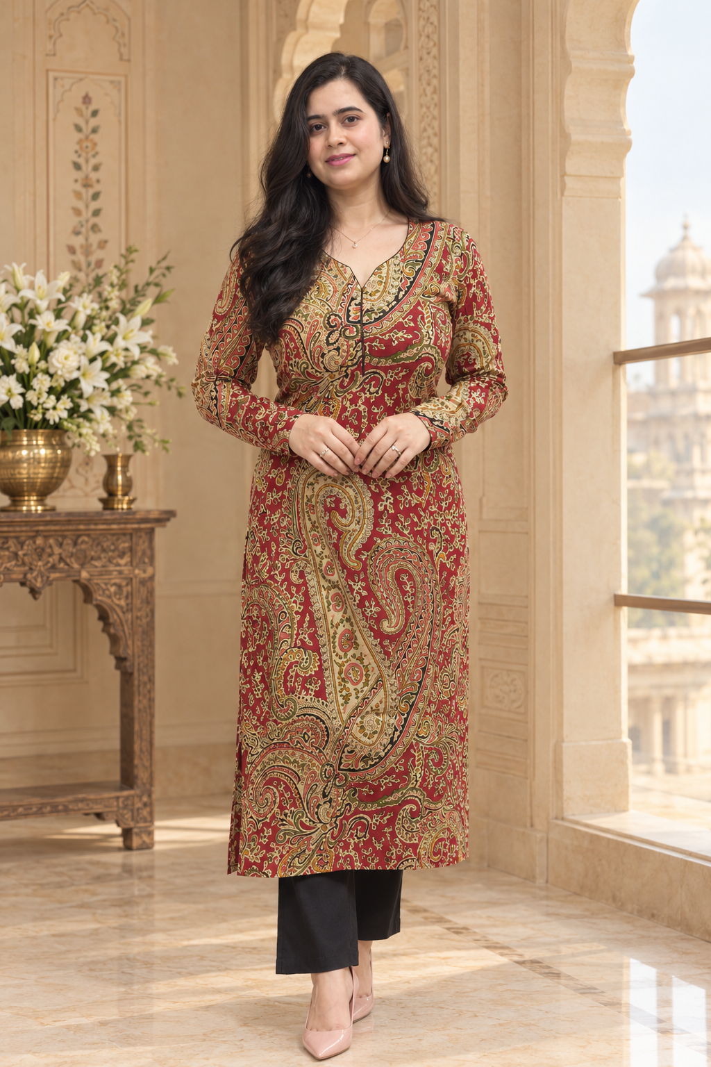 Madhubani pure cotton kurti for women red