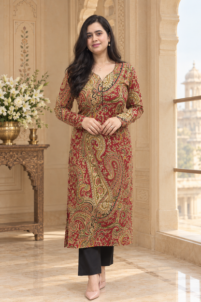 Madhubani pure cotton kurti for women red