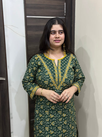 Madhubani Cotton kurta set for women green
