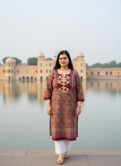 Airy Bagru Cotton Kurti for women rust