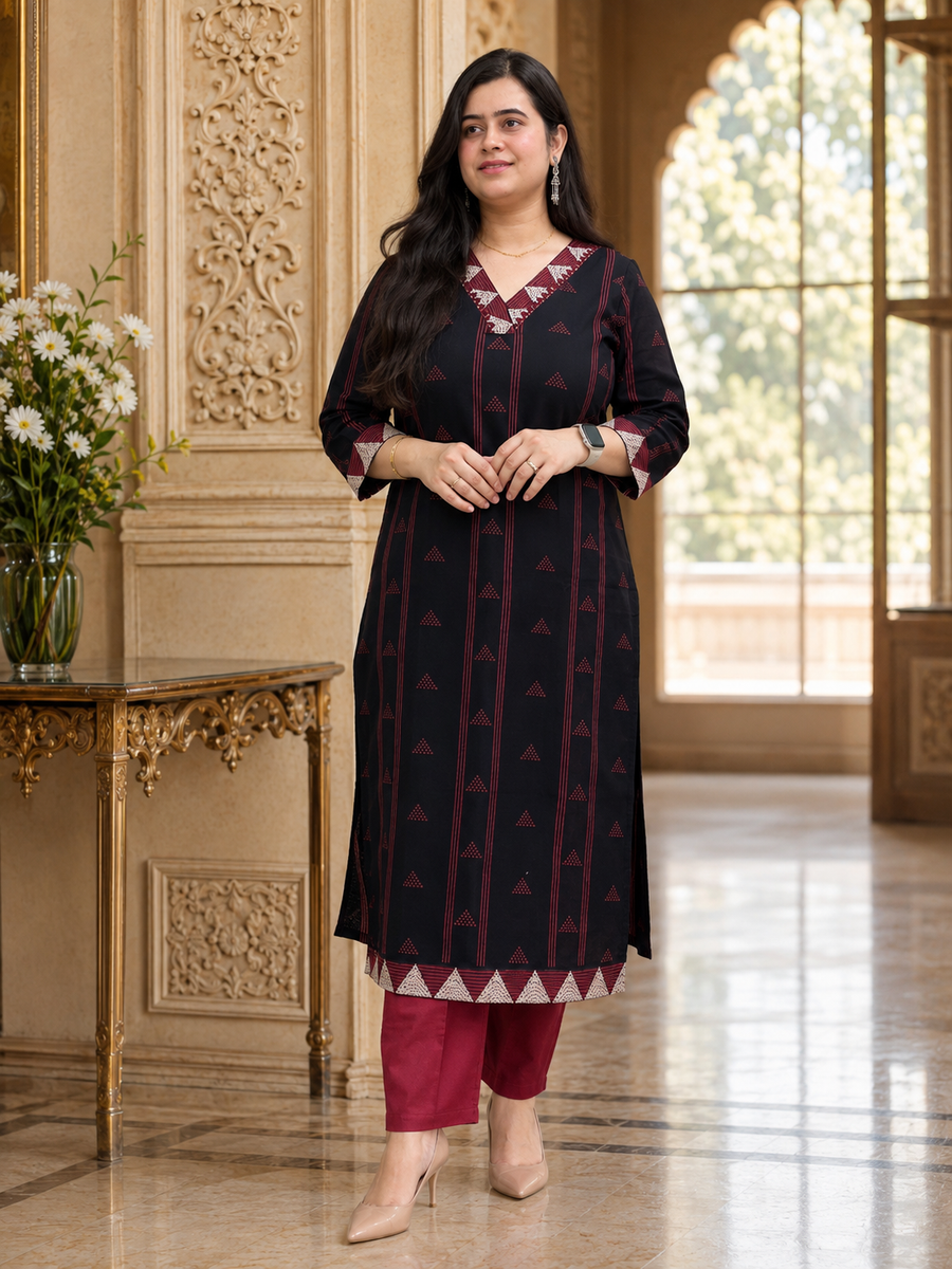 Noor Ajrakh cotton Kurta & Pant Black