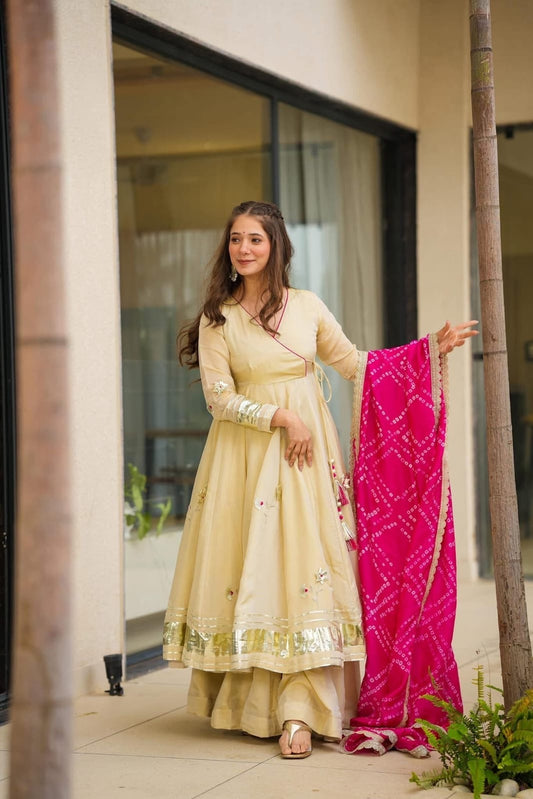 Amayra Blush Anarkali Plazzo Set & Bandhani Dupatta