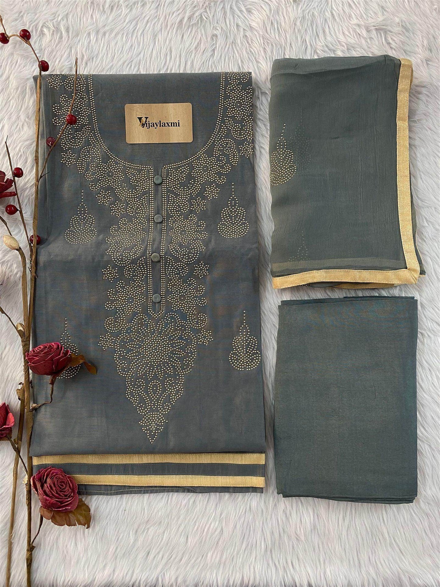 CHANDERI UNSTITCEHD SUIT - Vijay Laxmi