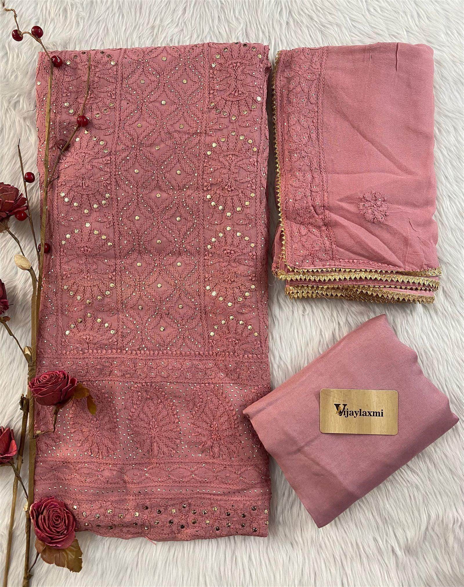 CHIKANKARI UNSTITCHED SUIT - Vijay Laxmi
