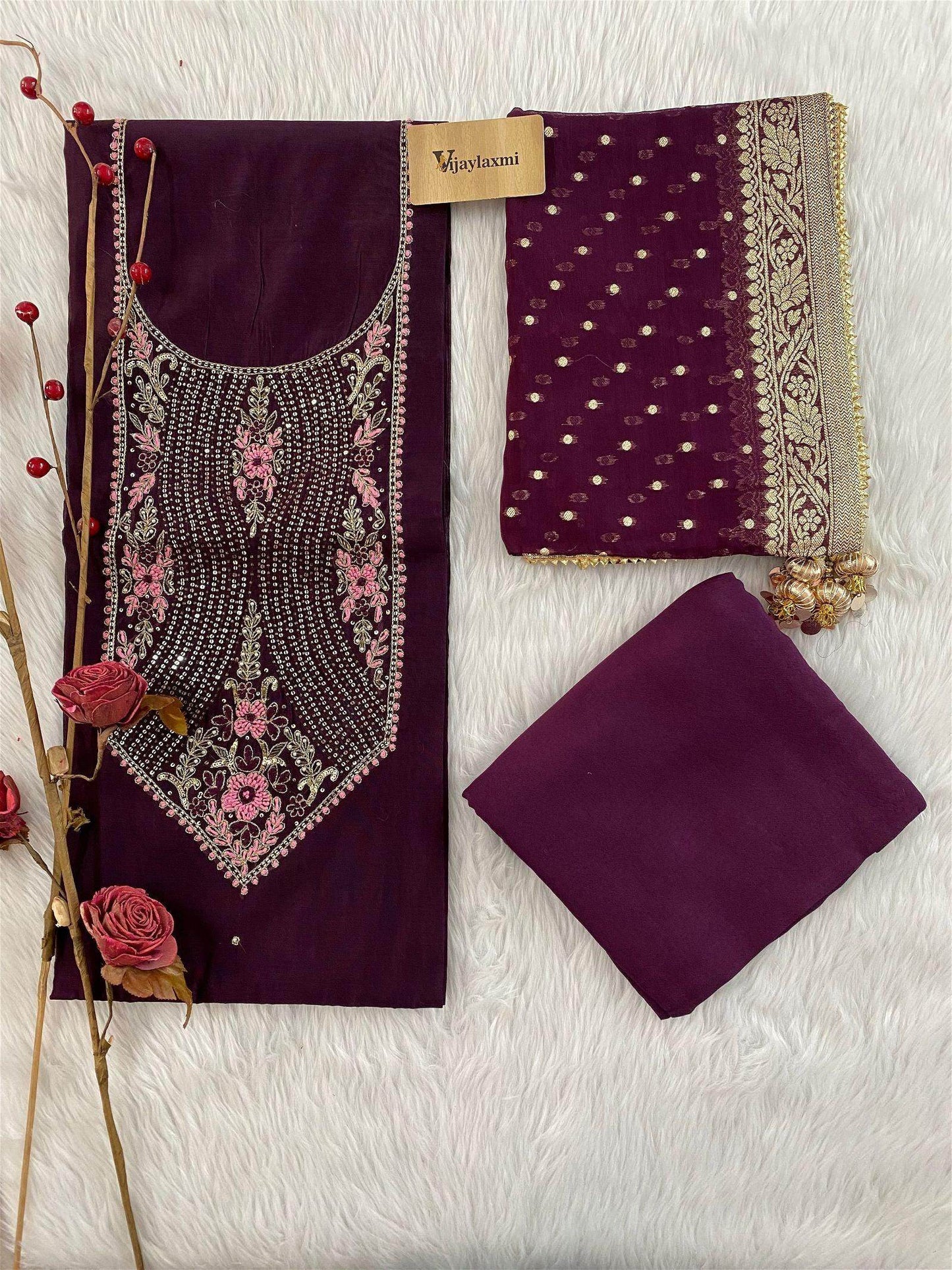 Chanderi unstitched suit - Vijay Laxmi