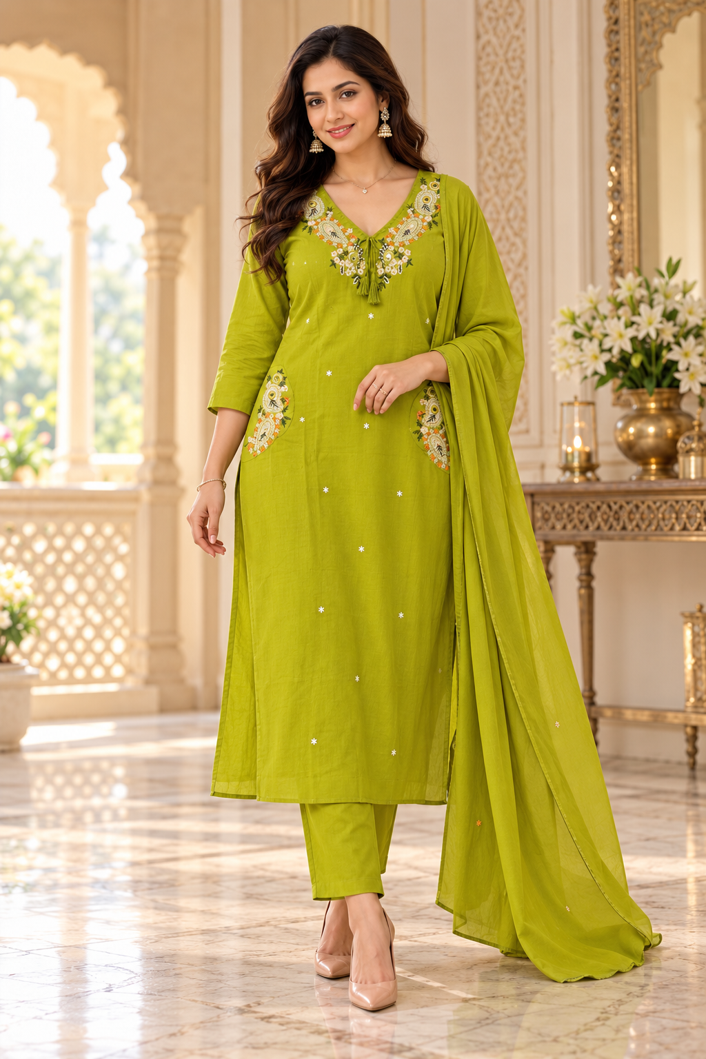 Noor Cotton Flex kurta set with palazo & dupatta