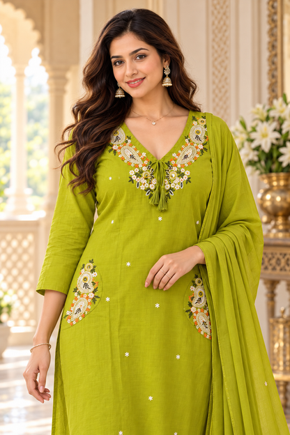 Noor Cotton Flex kurta set with palazo & dupatta