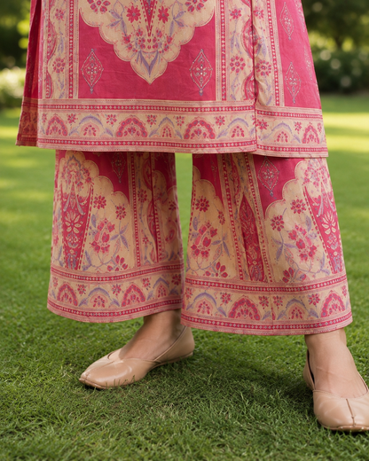 Angrakha kalamkari cotton Kurta & Pant Pink
