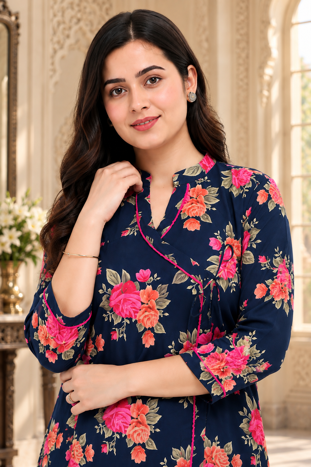 Gulmohar angrakha Cotton kurti for women blue