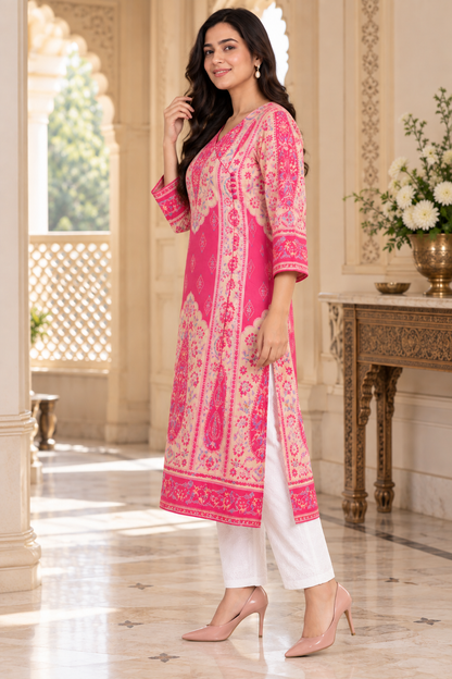 Gulmohar angrakha Cotton kurti for women pink