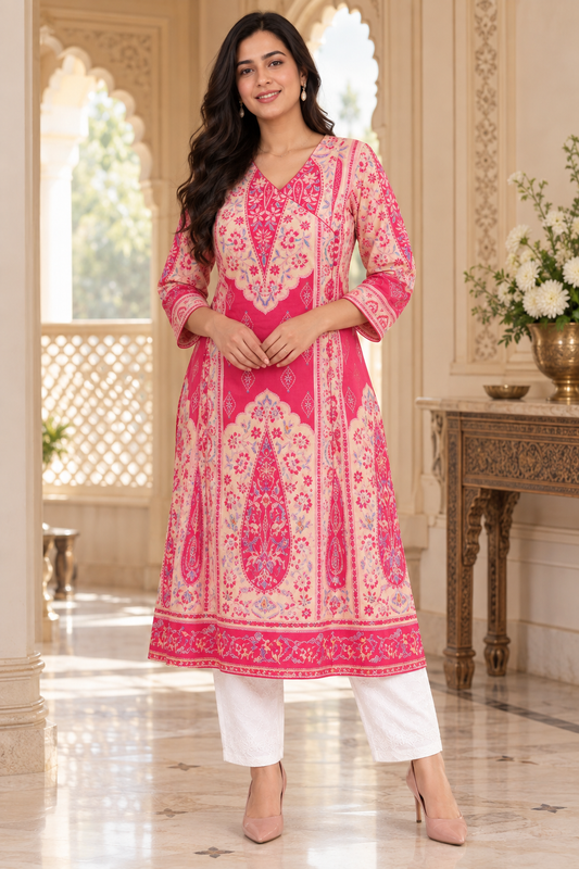 Gulmohar angrakha Cotton kurti for women pink