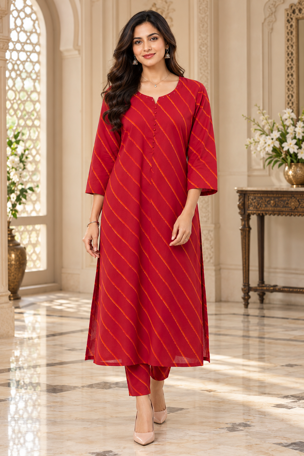 Gulzar Leheriya cotton kurti red