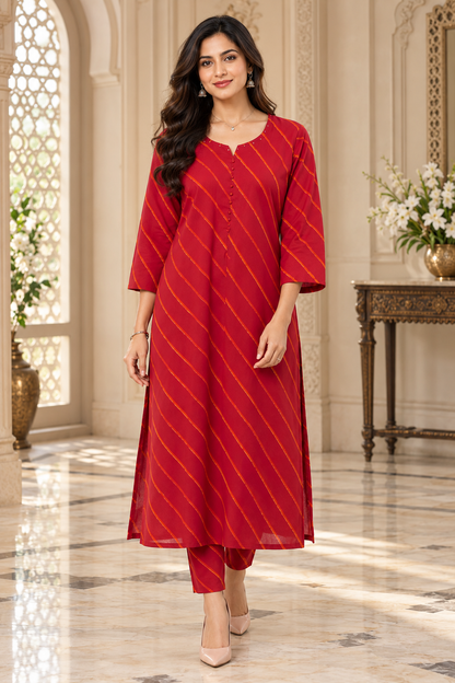 Gulzar Leheriya cotton kurti red