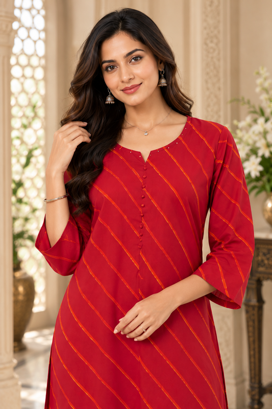Gulzar Leheriya cotton kurti red