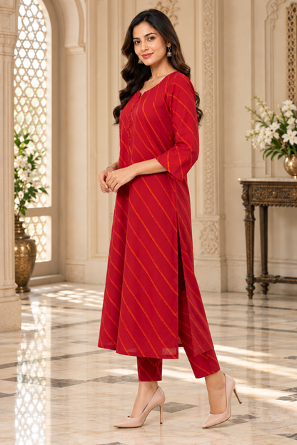 Gulzar Leheriya cotton kurti red
