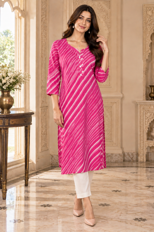 Gulzar Leheriya cotton kurti pink