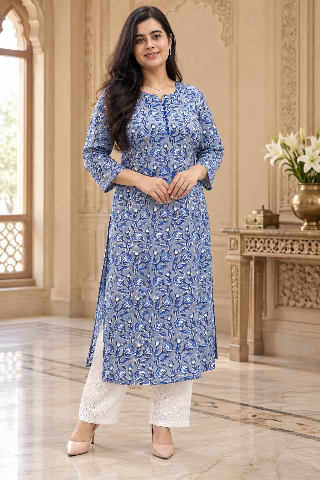 Gulmohar Handblock print cotton kurta