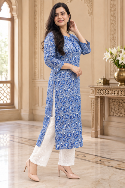 Gulmohar Handblock print cotton kurta