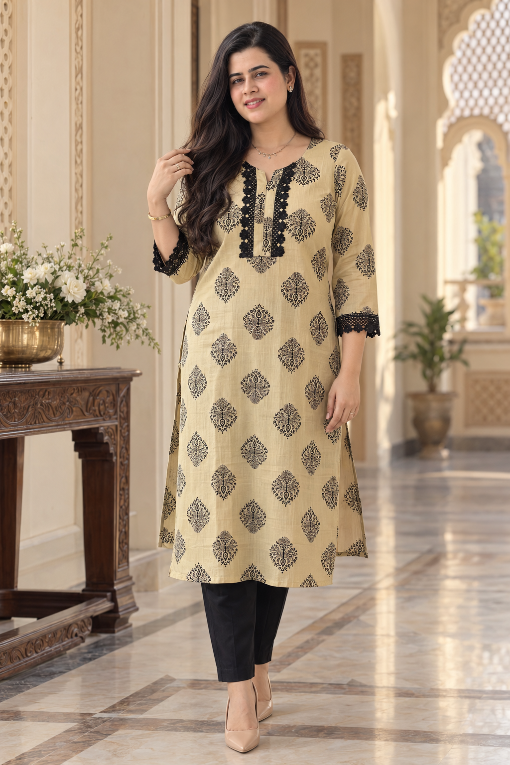 Gulmohar Cotton kurti for women block print