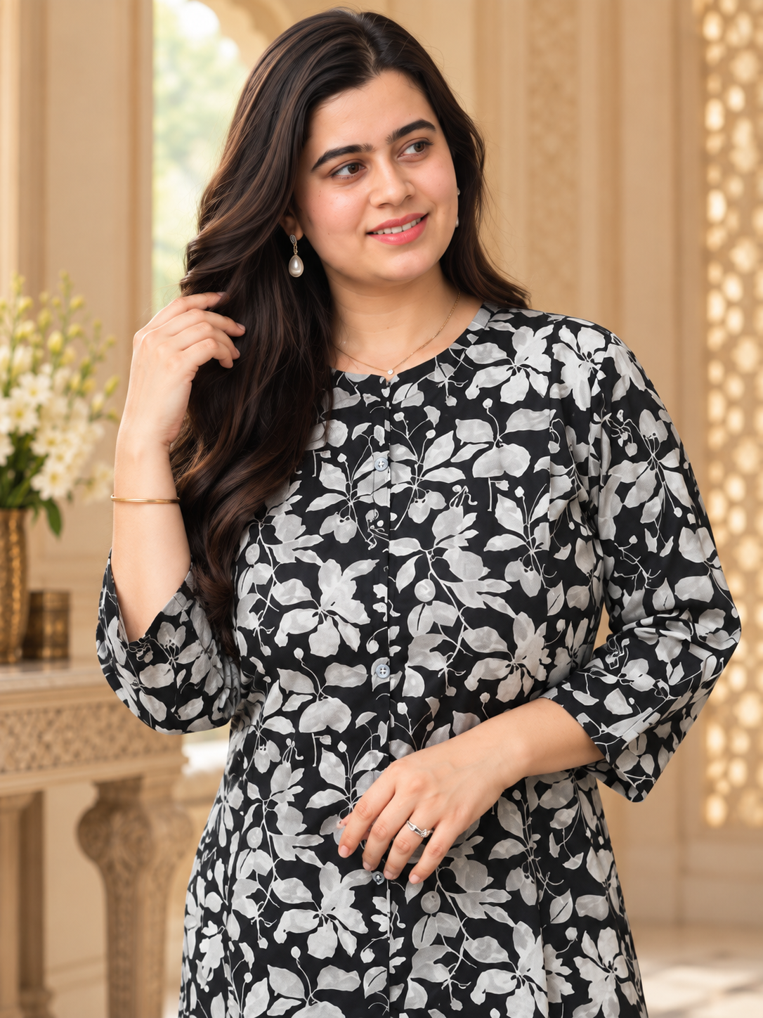 Gulzar kalamkari cotton suit set black
