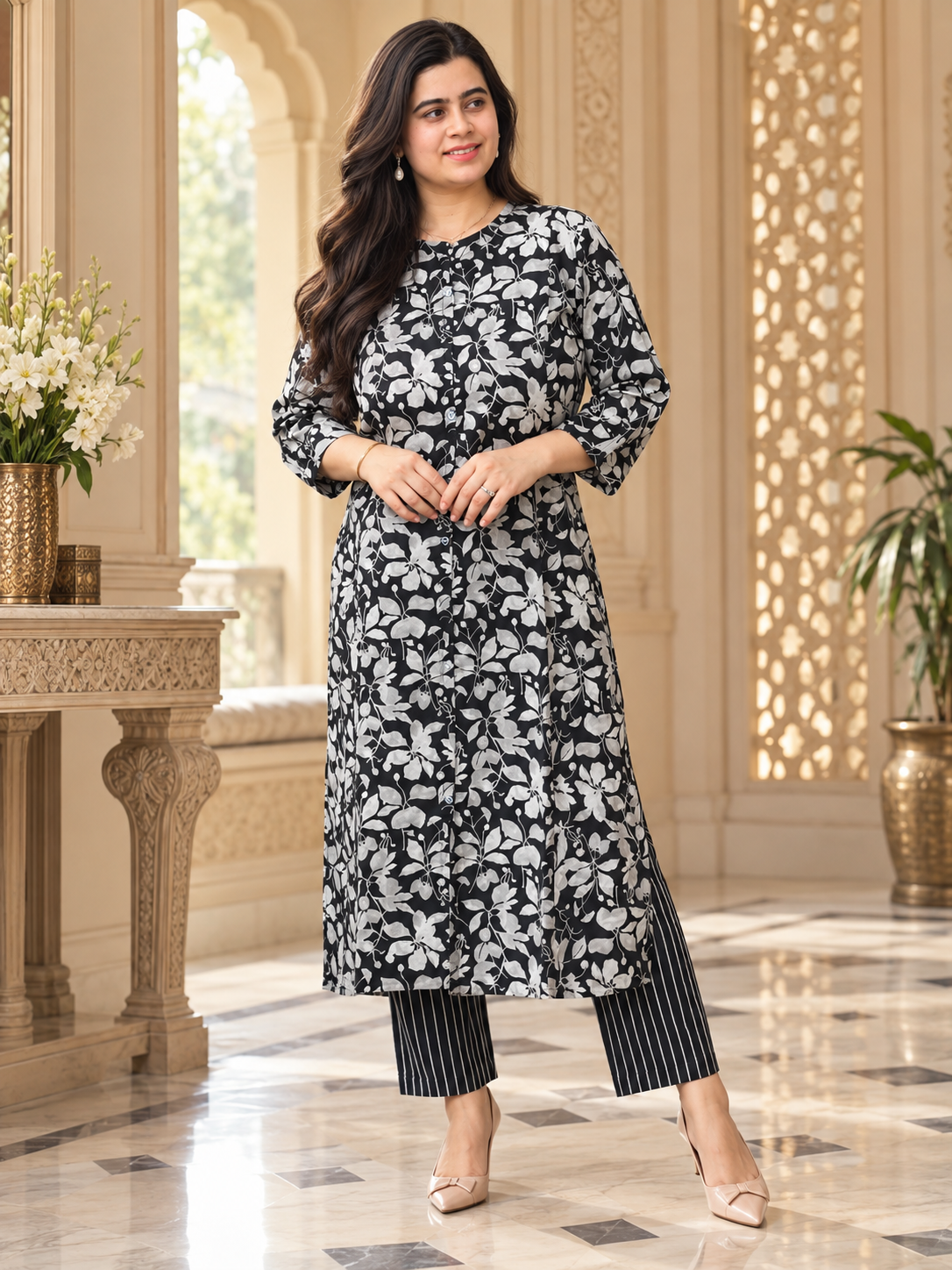 Gulzar kalamkari cotton suit set black