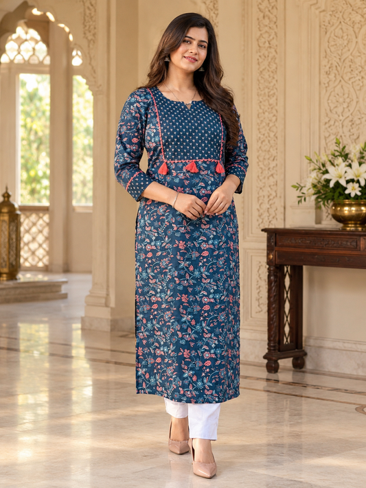 Everyday Cotton kurti - Breathable & Stylish Blue