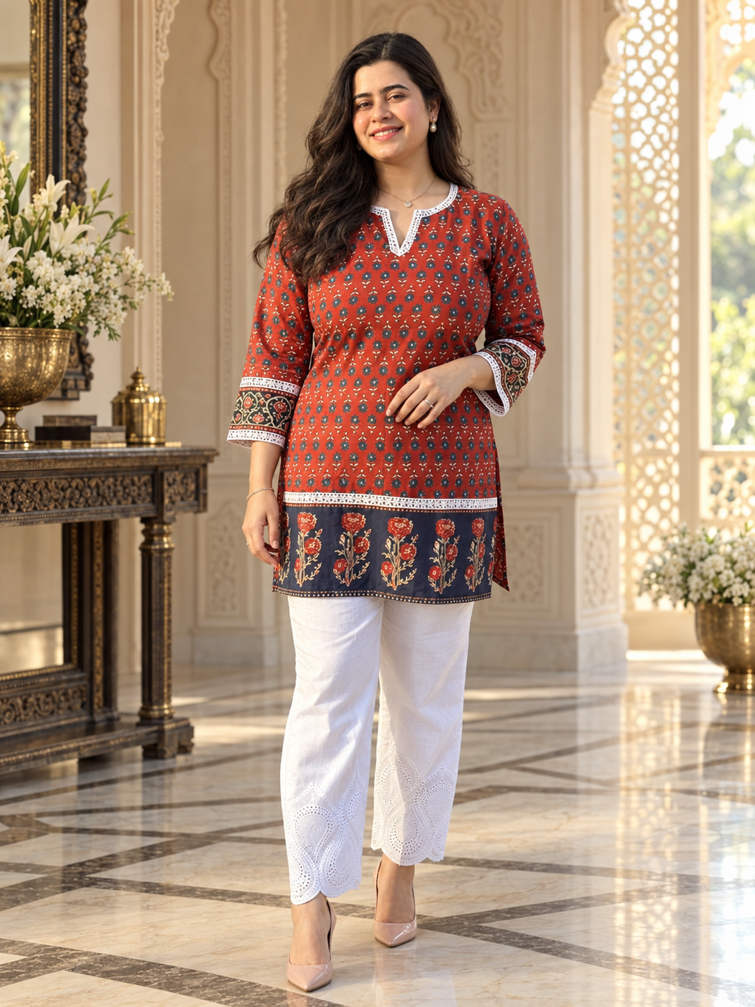 Short Cotton tunics for women red
