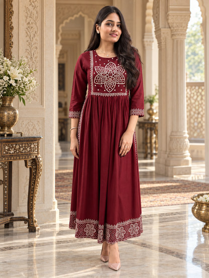 Naira cut Kurti D6 Maroon