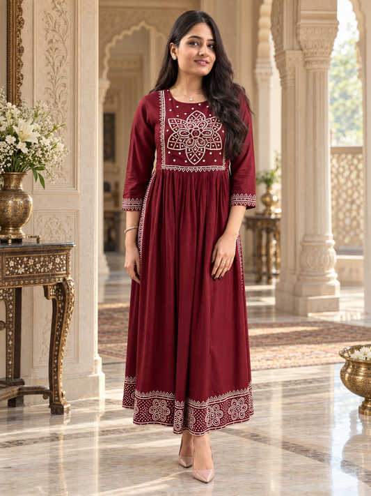 Naira cut Kurti D6 Maroon