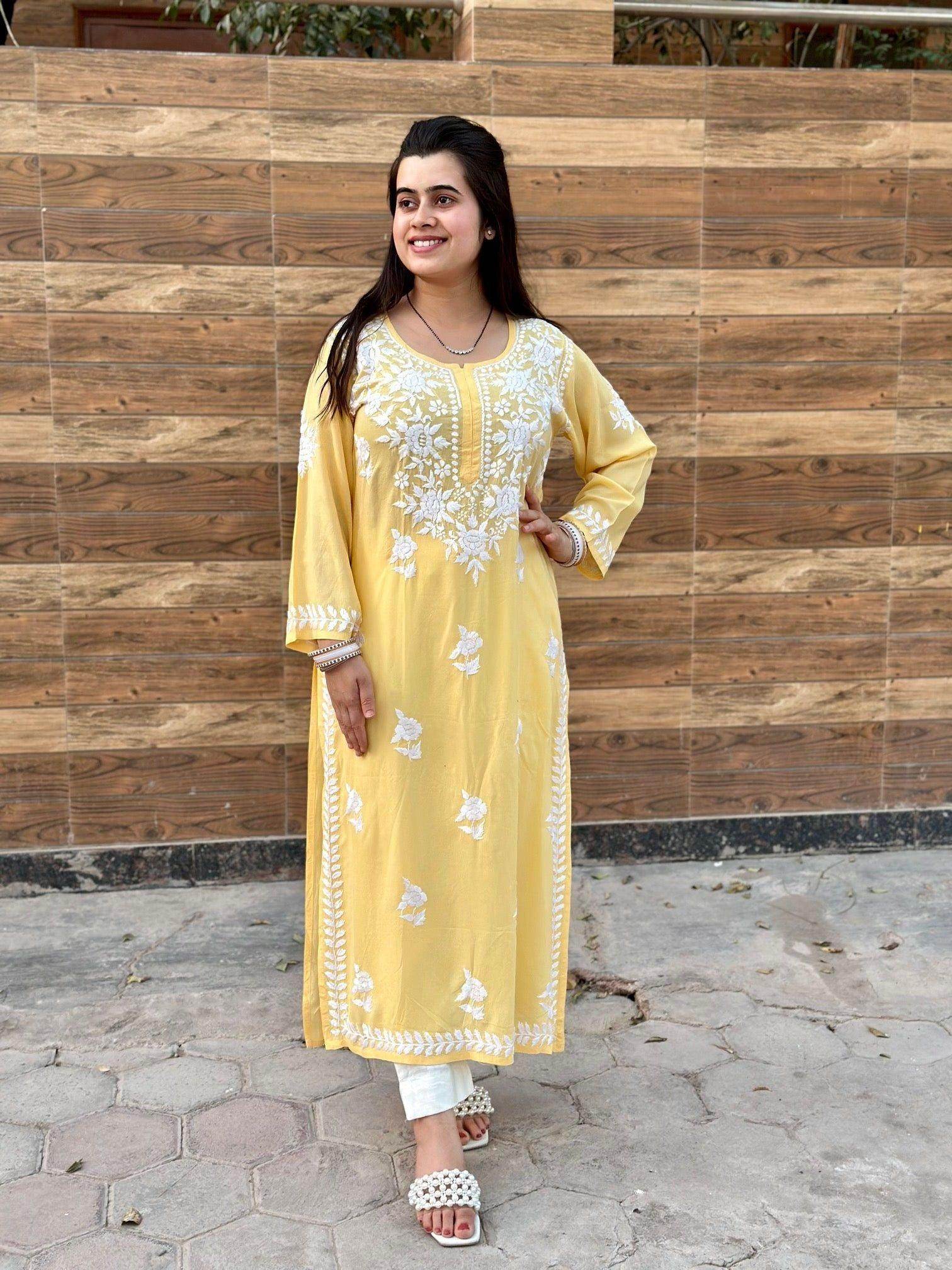 Chikankari Modal KurtiYELLOW - Vijay Laxmi