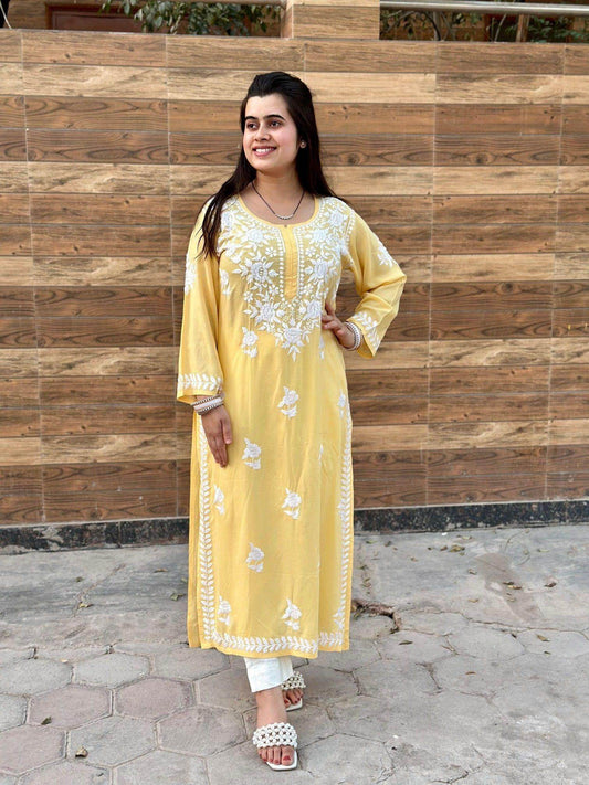 Chikankari Modal KurtiYELLOW - Vijay Laxmi