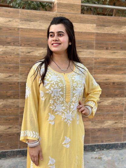 Chikankari Modal KurtiYELLOW - Vijay Laxmi