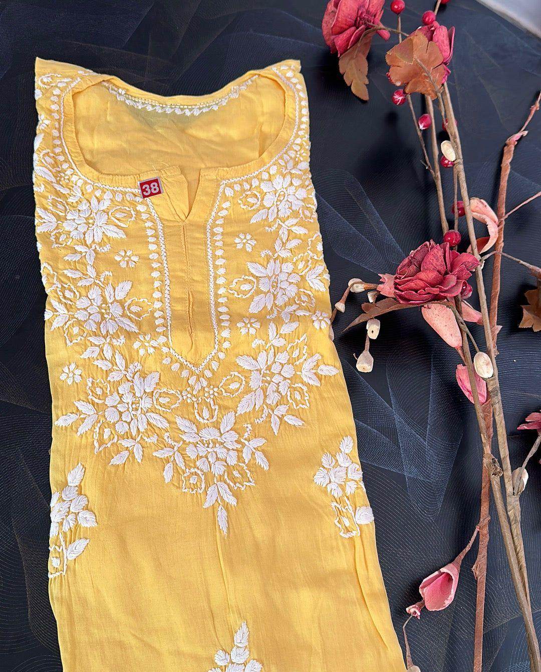 Chikankari Modal KurtiYELLOW - Vijay Laxmi