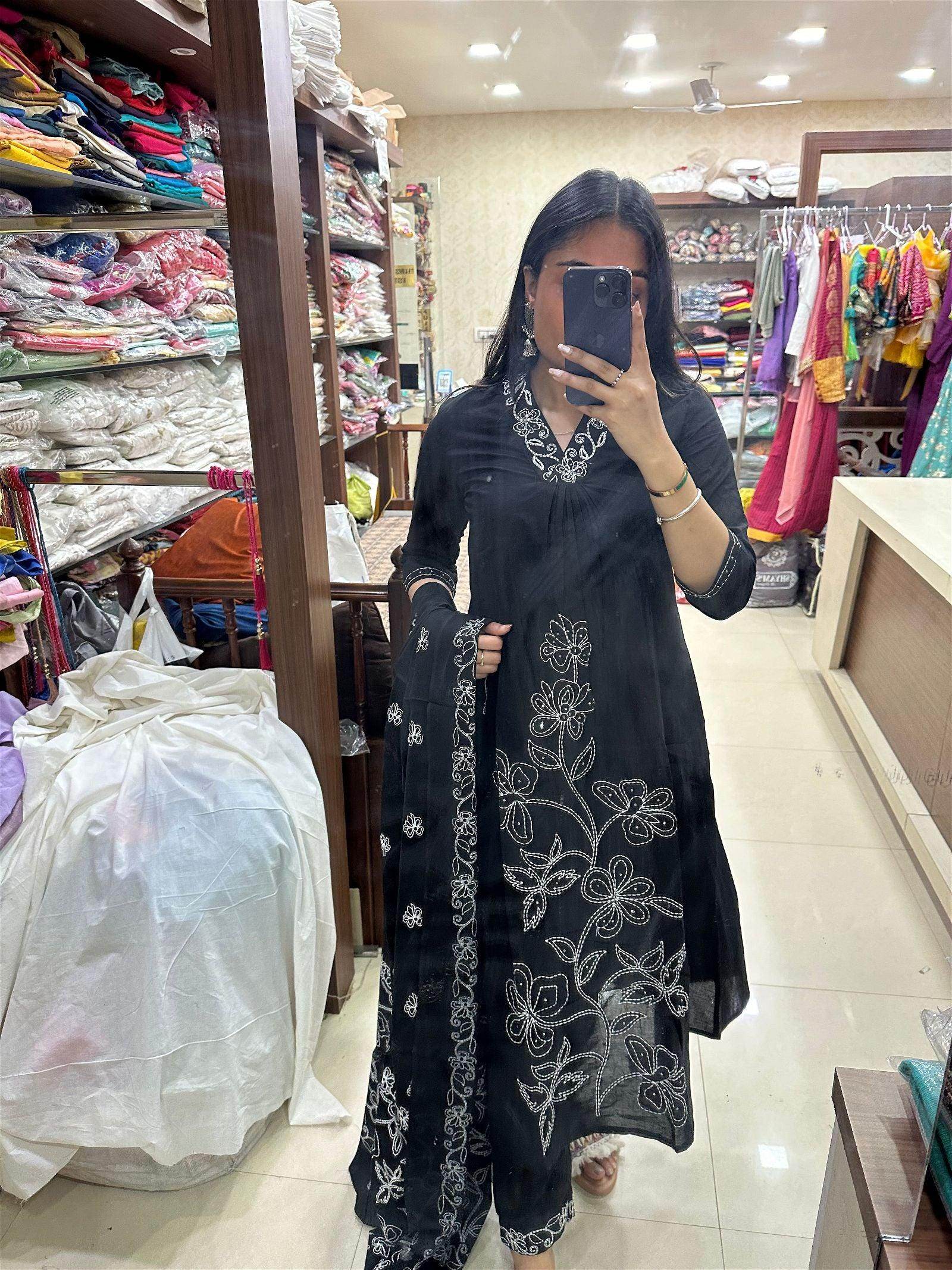 Cotton Kurta Set Black - Vijay Laxmi